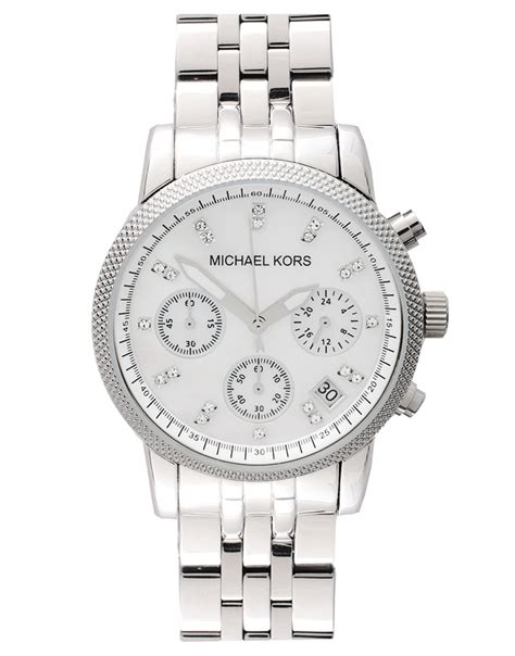 oversized michael kors watch silver|Michael Kors chronograph watch silver.